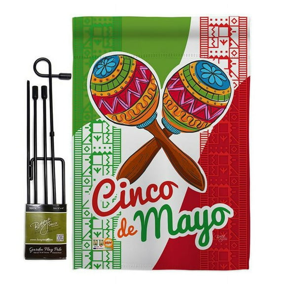 Breeze Decor BD-SW-GS-115126-IP-BO-D-US18-BD 13 x 18.5 in. Maracas Cinco de Mayo Country & Primitive Southwest Impressions Decorative Vertical Double Sided Garden Flag Set with Banner Pole