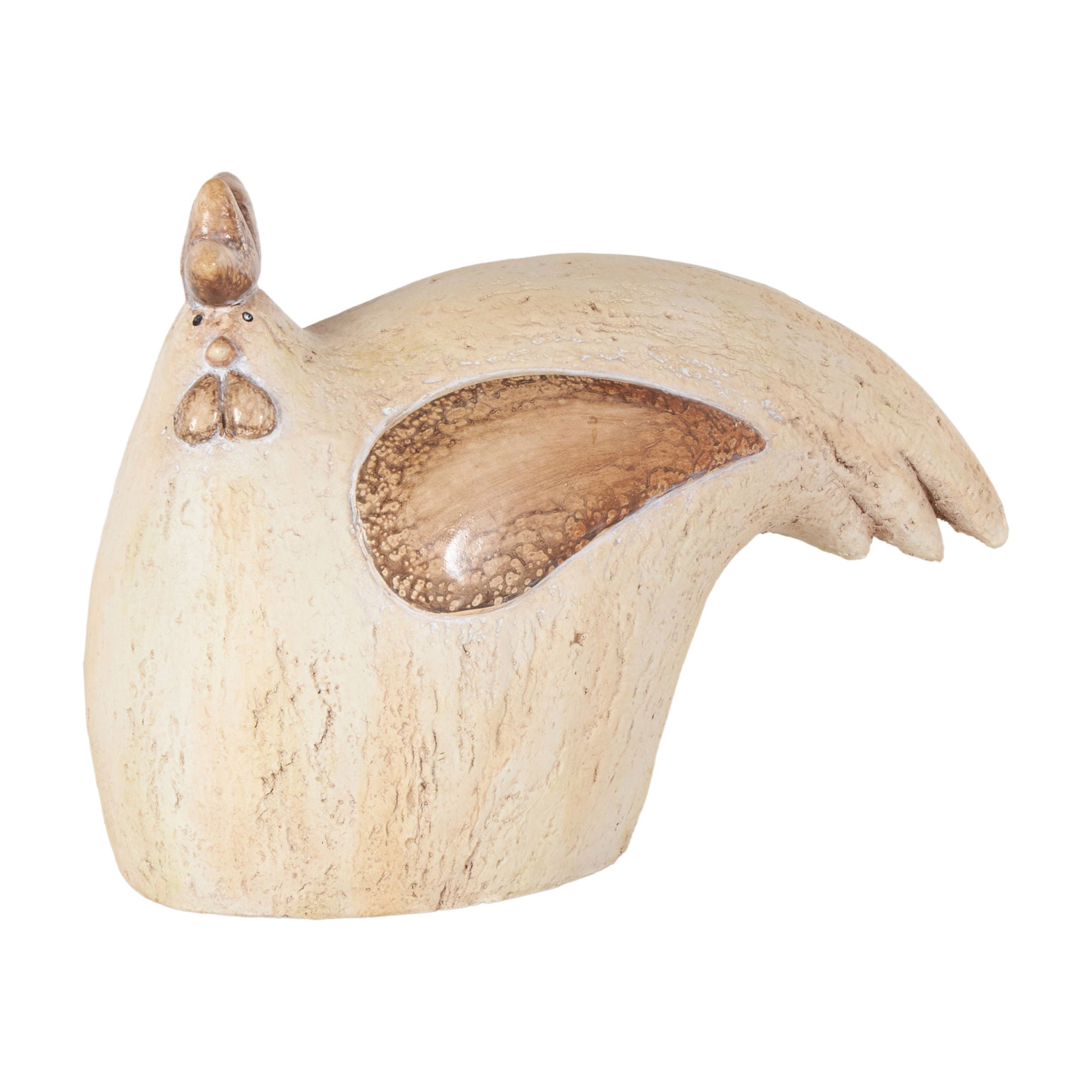 DecMode 10" Sitting Rooster Garden Sculpture with Brown Accents