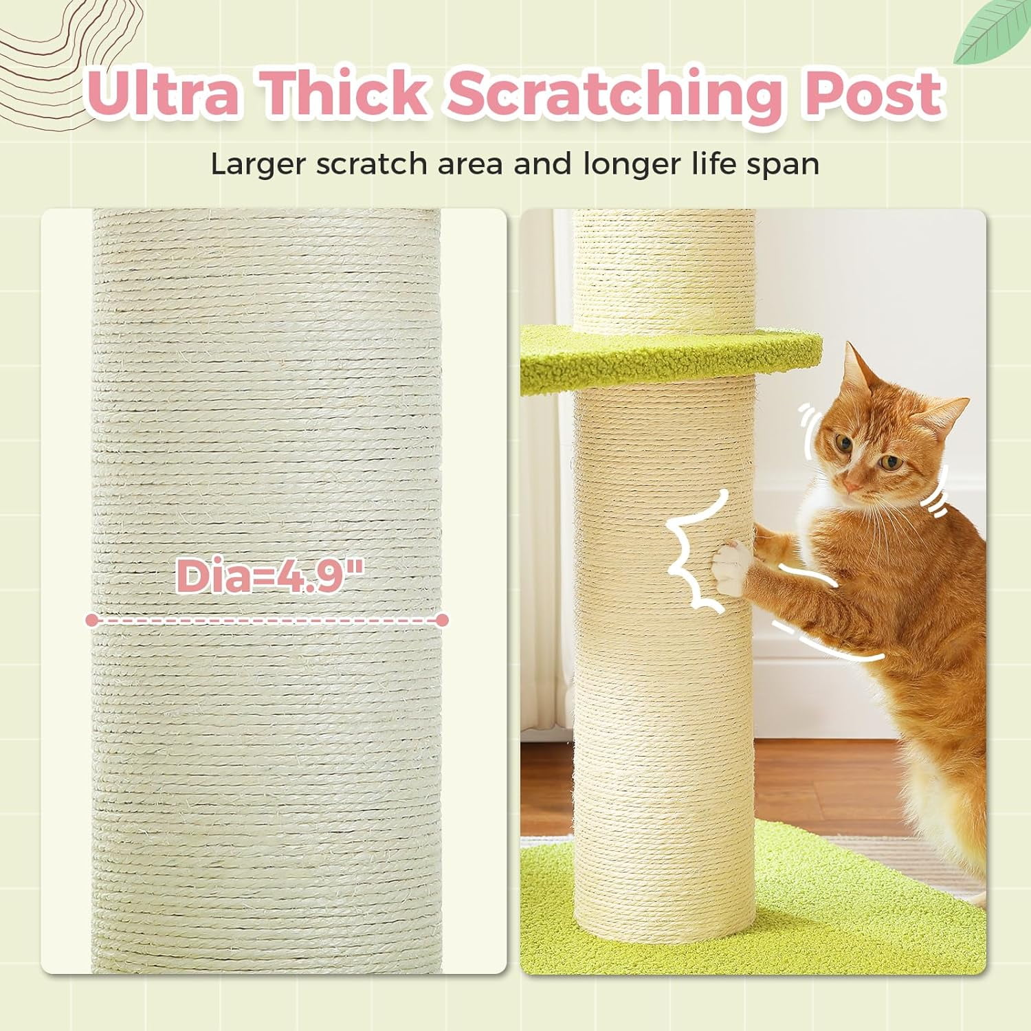 36.2’‘ Flower Cat Tree, Cat Scratching Post for Large Cats, Cat Tower with Super Thick Scratching Post [Dia=4.9''], Flower Cat Bed, Tall Cat Scratcher for Indoor Cats, Pink