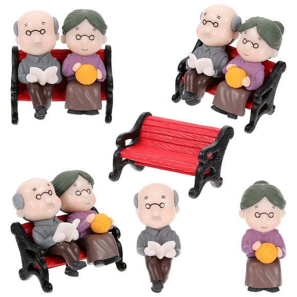 4 Sets Mini Park Bench Grandpa Grandma Model Ornament for Bonsai Fairy Garden