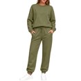 thumbnail image 2 of Fall Outfits For Women 2 Piece Set Long Sleeve Crew Neck Sweatshirts & Drawstring Jogger Pants Casual Daily Outfit Sets Green#1 L, 2 of 5