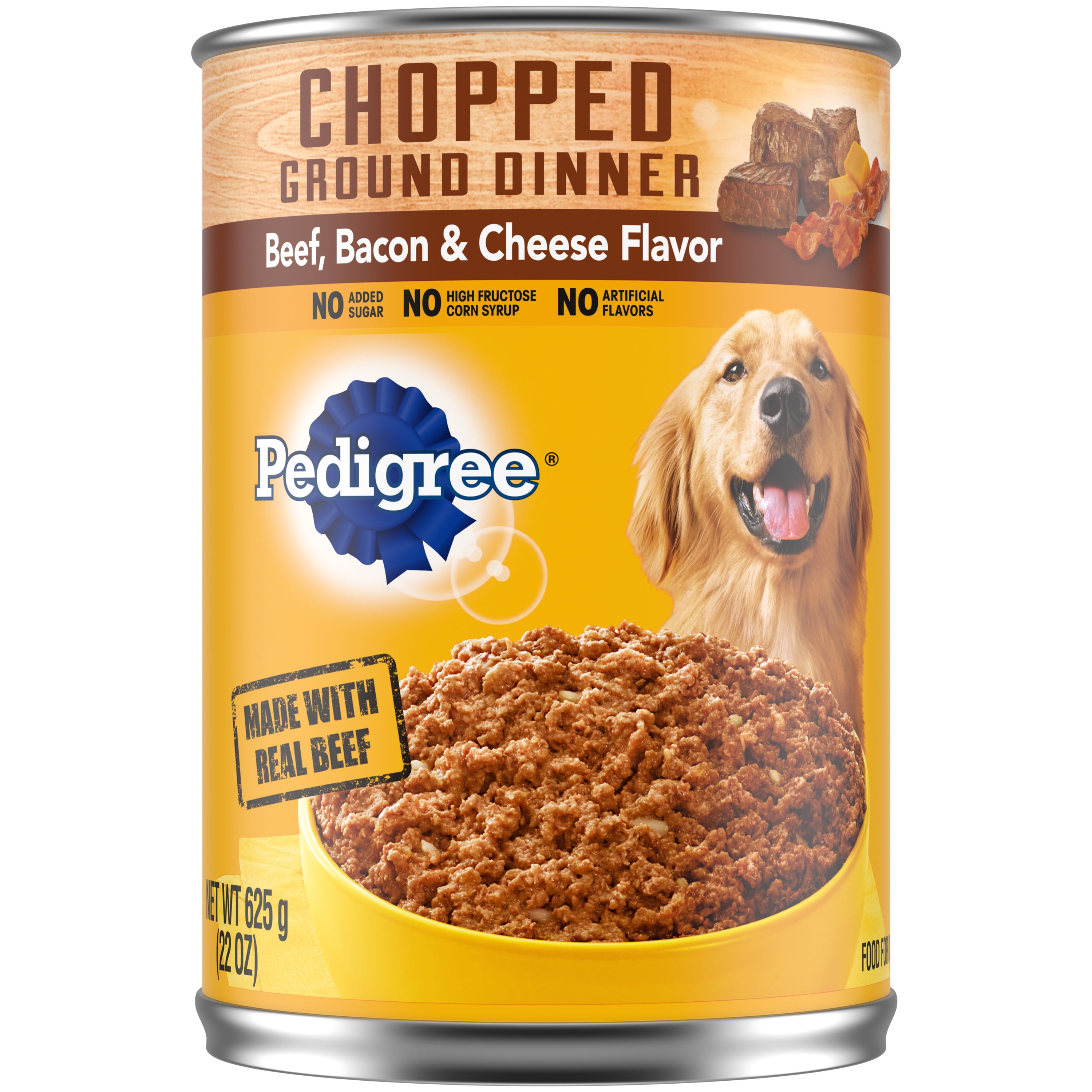 Pedigree Beef, Cheese & Bacon Flavor Ground Wet Dog Food for Adult, 22 oz. Can