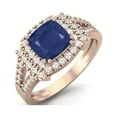 thumbnail image 2 of 6mm Cushion Blue Sapphire 925 Sterling Silver Rose Vermeil Women Valentines Day Gifts Split Shank Ring, 2 of 3