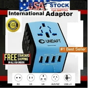 Unidapt Universal Travel Adapter, International Wall Charger, Fast 2,4A 4-USB European Power Charger, AC Plug Adapter Worldwide for Europe US USA UK EU AUS, Blue