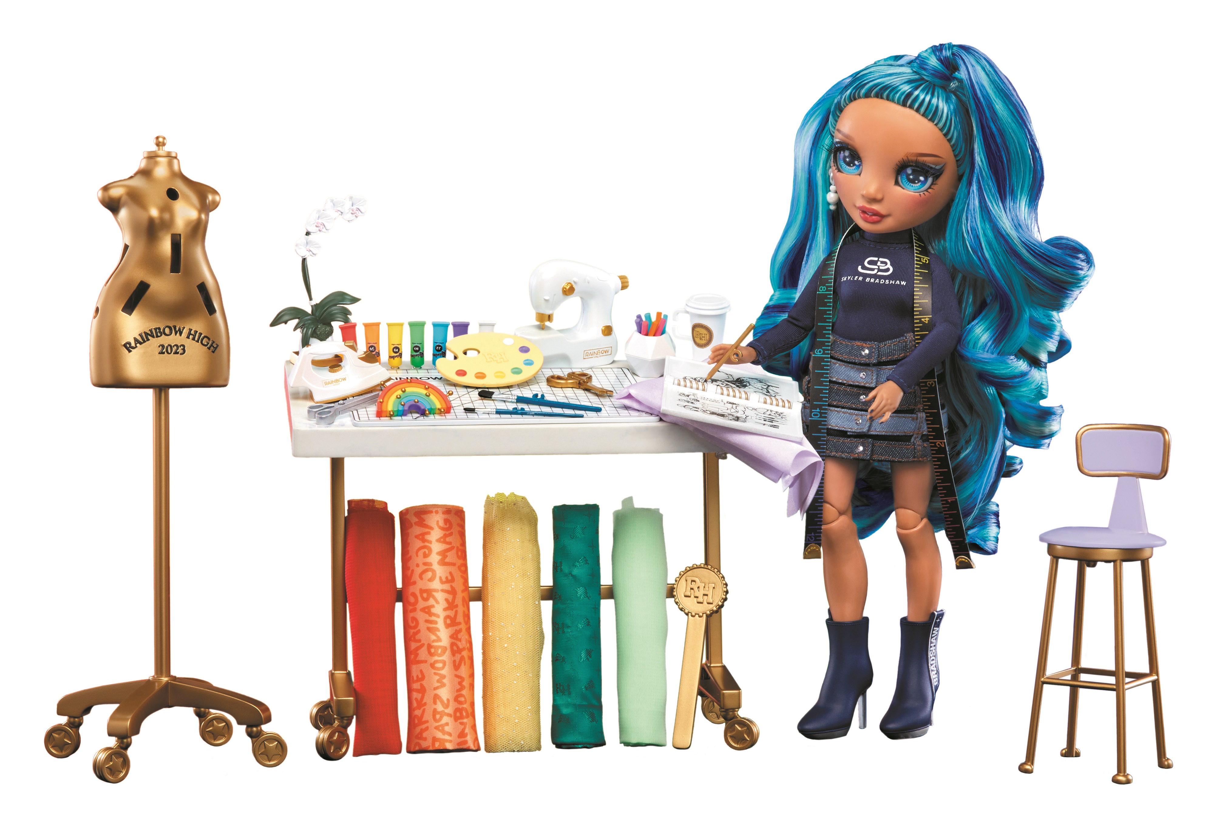 Rainbow High Dream & Design Fashion Studio, Designer Playset with Collectible Blue Skyler Doll +Easy No Sew Fashion Kit Kids Toy Gift 4-12 - image 3 of 8