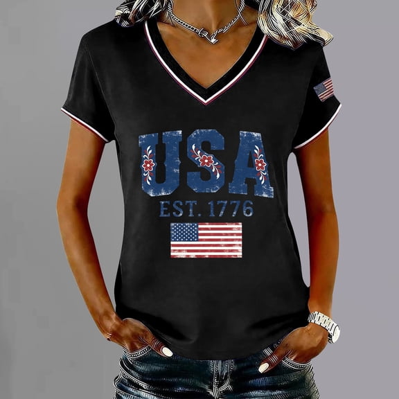 Women's Short Sleeve T-shirt Women'S 250Th Anniversary Print V Neck T Shirt 250Th Anniversary Tshirt Patriotic Tee Womens Tops