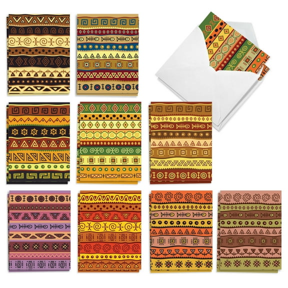 The Best Card Company 20 Assorted Kwanzaa Note Cards Boxed Set 4 x 5.12 Inch with Envelopes (10 Designs, 2 Each) African Motifs AM6116KWG-B2x10
