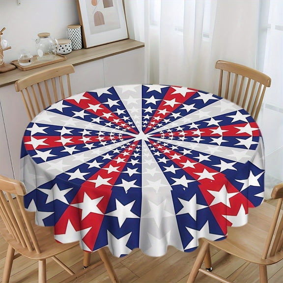 DAMAI 4th of July Round Tablecloth, American Flag Stars Hearts Firework Patriotic Design with Red White Blue Pattern, Washable Circular Table Cover for Outdoor Patio Kitchen Dinning Holiday