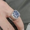 thumbnail image 3 of HIJONES Men Women's Stainless Steel Square Gemstone Ring Signet Style Vintage Statement Pinky Finger Rings Silver Blue Size 11, 3 of 4