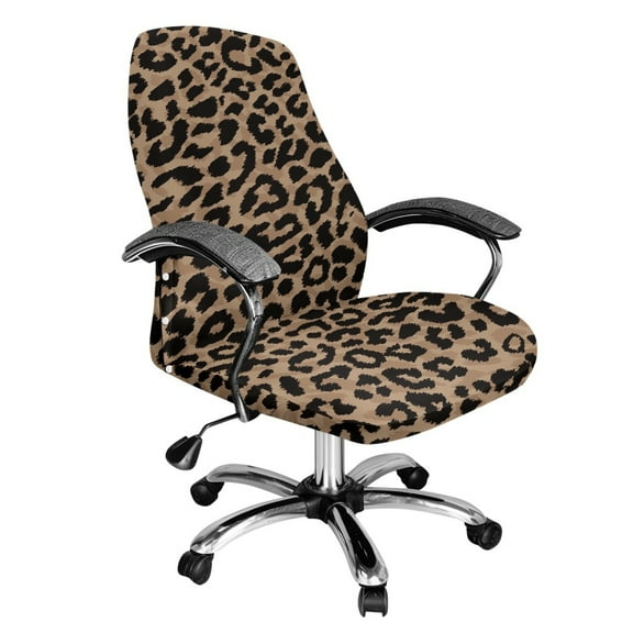Renewold Brown Leopard Print Office Chair Cover Universal Stretch Desk Chair Cover with Elastic Bottom Removable Office Computer Chair Cover for Armrest Chairs Home Office Decor, S