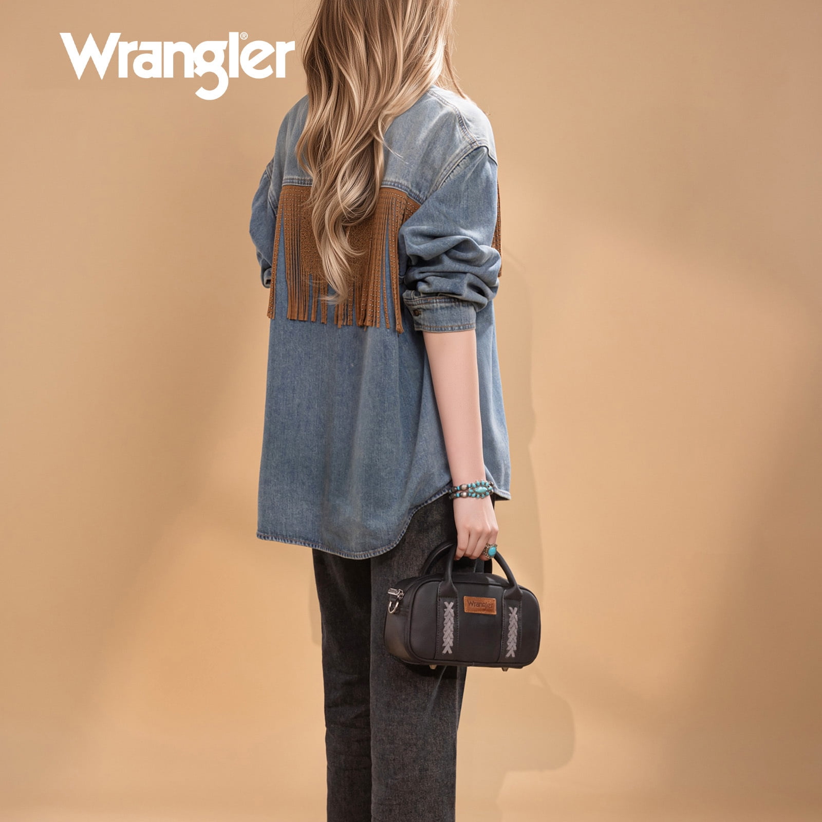 Wrangler Barrel Bag Retro Top Handle Bags with Crossbody Strap Boston Satchel Purse and Handbag Women, Black