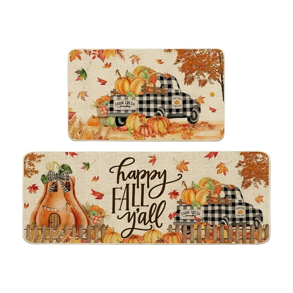 LAMIRO Fall Decorations for Home,Fall Kitchen Rugs Set of 2,Autumn Pumpkin Truck Kitchen Mats Decor Fall Decor