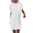thumbnail image 1 of B91xZ Robes Printemps Été Femmes Robes Décontractées à Manches Courtes Col Carré Volanté Dos Noué Taille Élastique Robe Courte Mini, Blanc L, 1 of 4