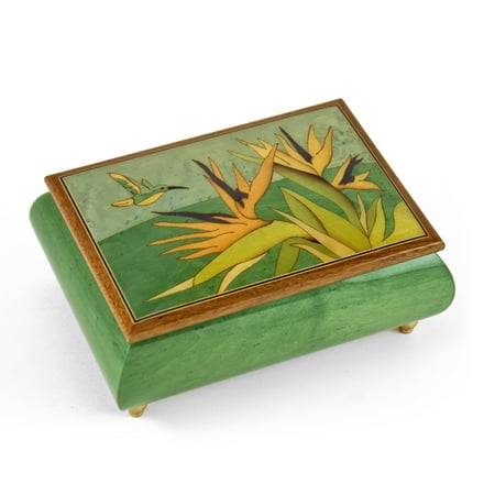 Handcrafted Tropical Music Box Birds of Paradise and Parrot Wood Inlay - La Traviata