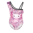 thumbnail image 4 of Uorisanigo Cherry Blossom Axolotl Floral Girls Swimsuits Kids Size 9-10 One Shoulder Beach Bathing Suit with Ruffled Sleeve Straps Swimwear, 4 of 7