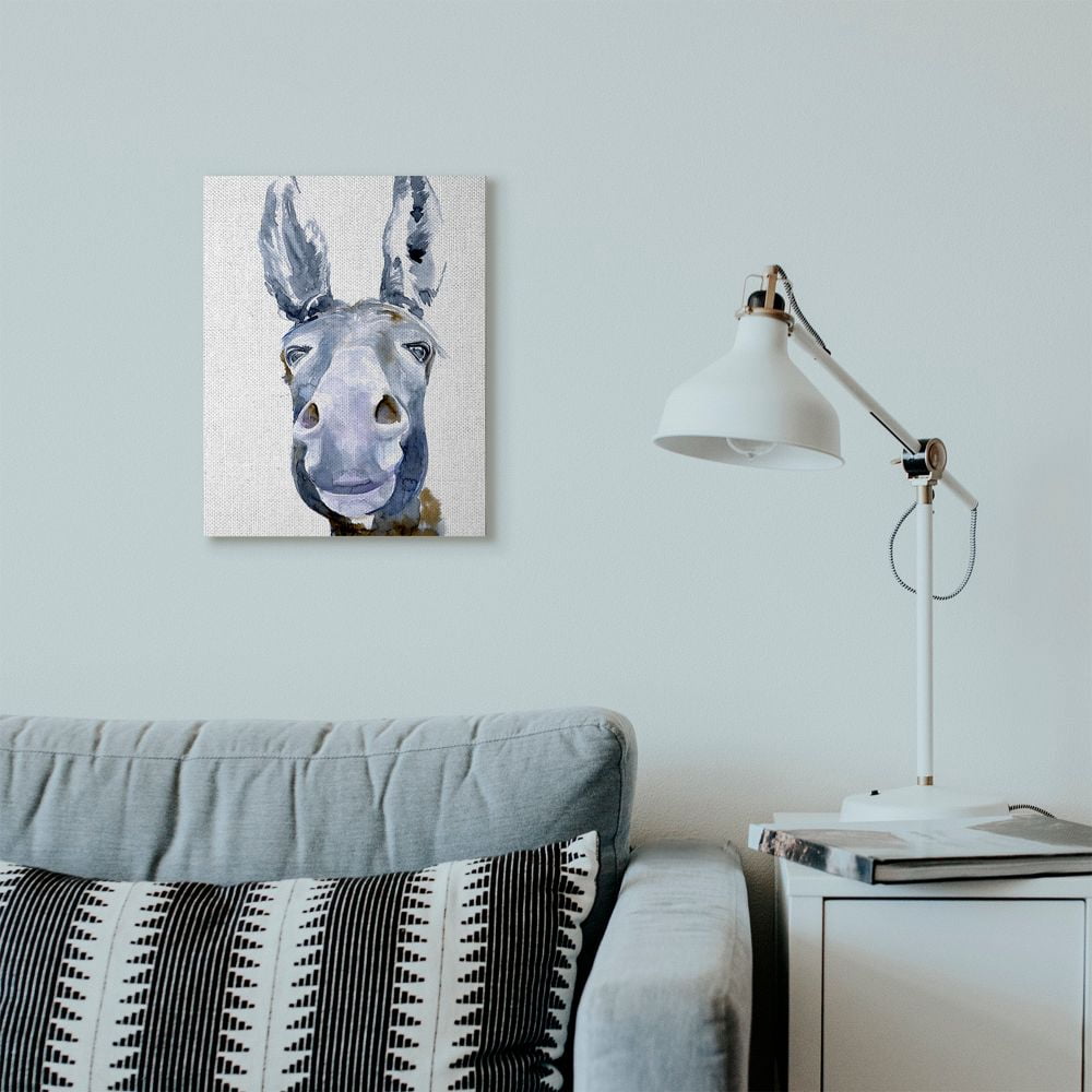 Stupell Industries Donkey Portrait Blue Brown Animal Watercolor Painting Canvas Wall Art by Jennifer Paxton Parker