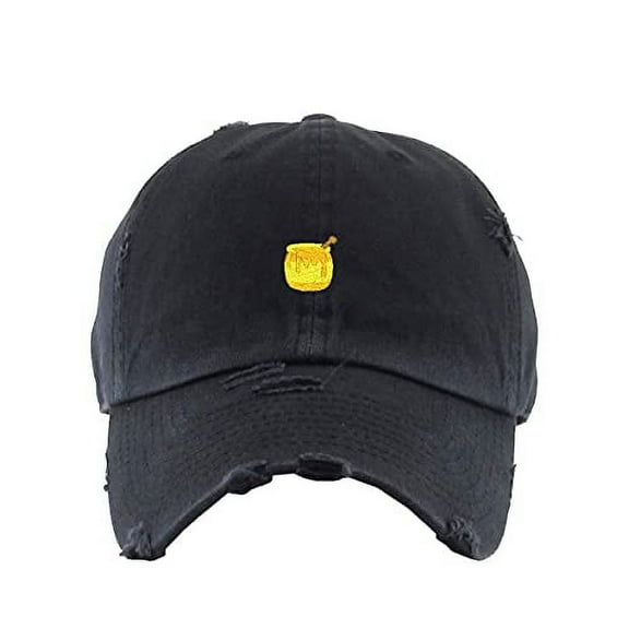 Honey Pot Vintage Baseball Cap Embroidered Cotton Adjustable Distressed Dad Hat Brush Black