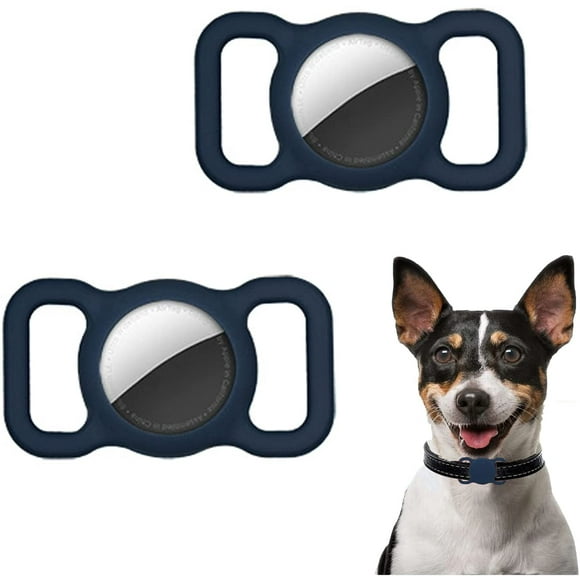 2Pcs Silicone Protective Case for Airtags Finder Scratch Pet Loop Holder for Air_Tag Adjustable GPS Tracking Dog Cat Tracker Accessories Anti-Lost Locator Cover for Pet Collar (Black)