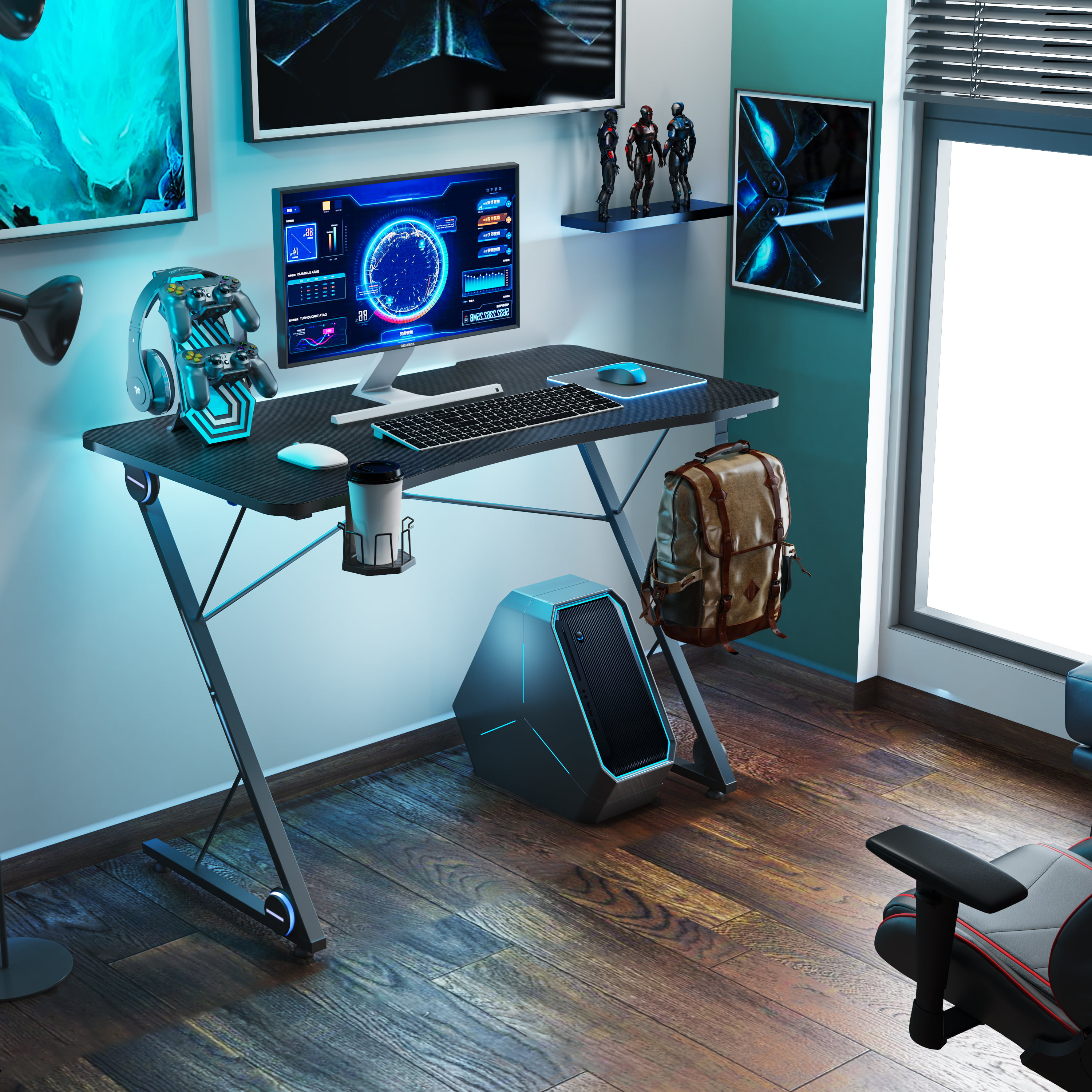 Details about   Gaming Chair Ergonomic Gaming Desk Z Shaped Computer Table Home Office Gamer RGB