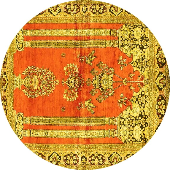 Ahgly Company Indoor Round Persian Yellow Traditional Area Rugs, 5' Round