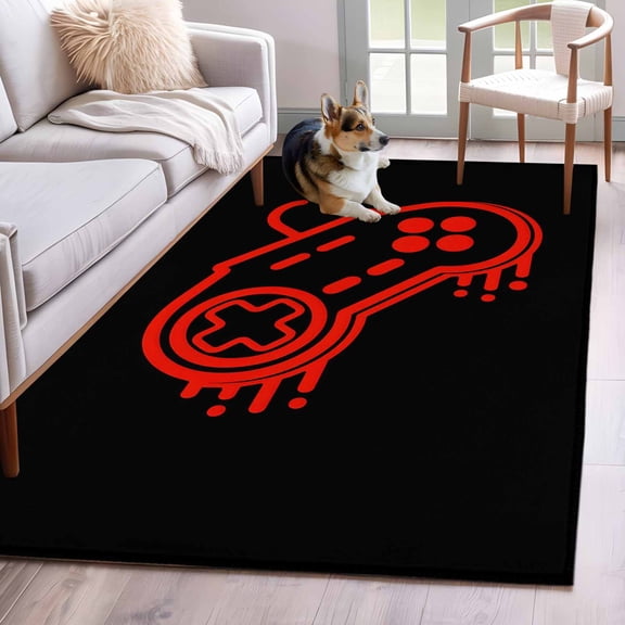 Area Rug for Living Room, Red Game Controller Non-Slip Indoor Large Carpet for Bedroom/Dining Room, Modern Art Gaming Handheld Black Washable Low-Profile Rectangle Floor Runner Rugs - 4 x 6 Ft