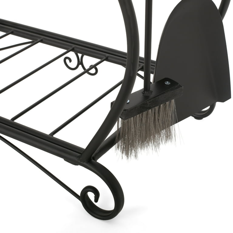 Noble House Rhett Log Rack and Tool Set, Matte Black Noble House Rhett Log Rack and Tool Set, Matte Black