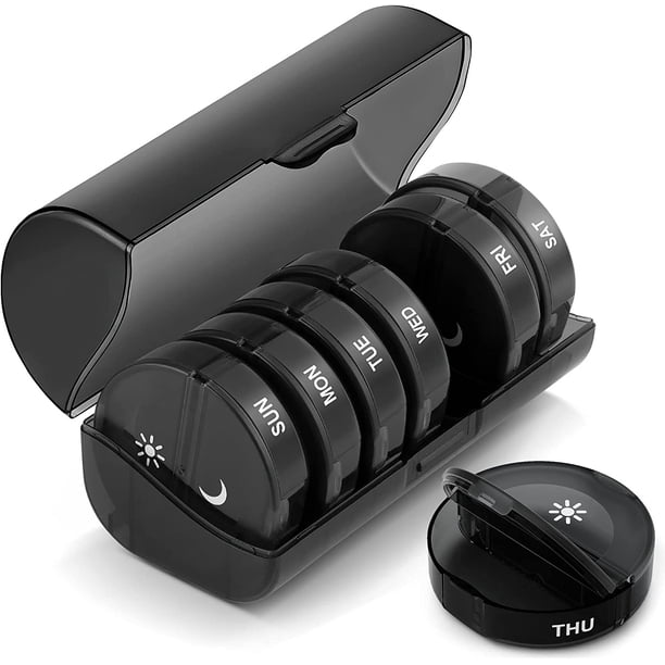 Organizador de pastillas dos veces al día, pastillero semanal AM PM, organizador de pastillas de gran capacidad para 7 días para pastillas/vitaminas/aceite de pescado/suplementos (negro) TUNC Sencillez