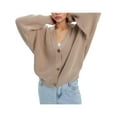 thumbnail image 3 of Women'S Chunky Knit Cardigan Sweater V-Neck Long Sleeve Button Casual Loose Cropped Cardigan Coat Khaki S, 3 of 7