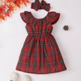 thumbnail image 2 of Robes pour Filles Manches Volantes en Maille Col Rond Robe Décontractée Unie Rouge 3-4 Ans, 2 of 4