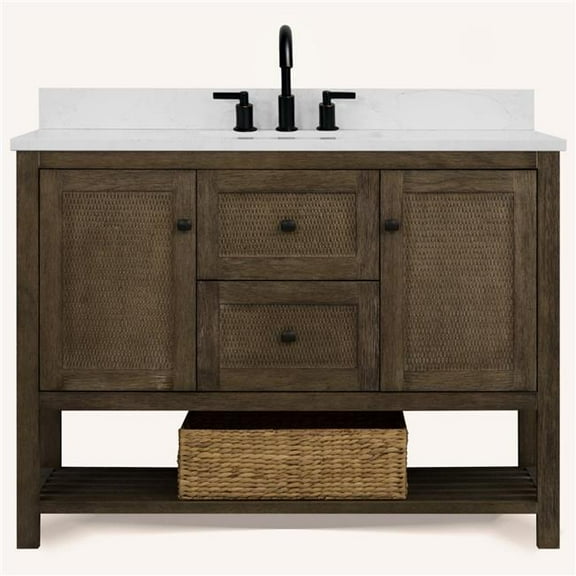 Legion Furniture WH5148-BR-WITH ACW TOP 48 x 51 in. Rectangle Bathroom Vanity - Brown, 1 in. Thick White Artificial Stone