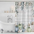 thumbnail image 3 of Green Blue Pumpkins Fall Shower Curtain, Waterproof Shower Curtains for Bathroom, Thanksgiving Eucalyptus Leaves Wooden Washable Fabric Bathtub Curtain Set Bath Decor with 12 Hooks Long 72"x84", 3 of 8
