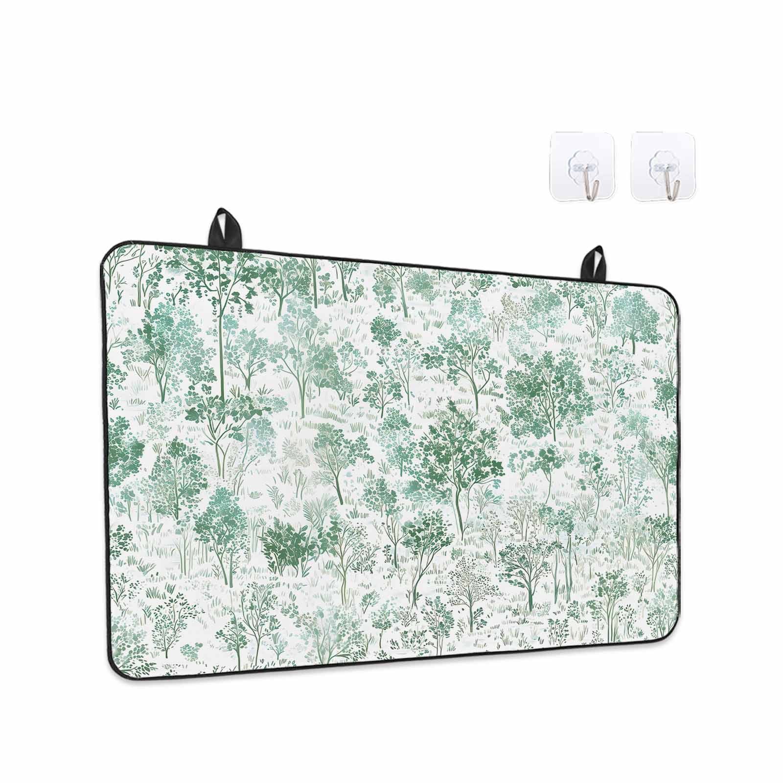 Green Botanical Stove Top Cover for Electric Stove, Heat-proof & Non Slip Glass Top Stove Cover Protector, Watercolor Spring Floral Summer Kitchen Flat Cooktop Rubber Mat 24x21 Inches