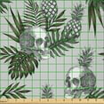 thumbnail image 2 of Ambesonne Skull Fabric by the Yard Microfiber, Gothic Item on Tropic Leaves, 2 Yards, Green Brown Sage Green, 2 of 2