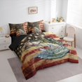 thumbnail image 2 of Manfei Vintage Bass Fish Twin Bedding, Rustic American Flag Bedding Comforter Set, Red Navy Beige, Black Reversible, 7pcs, 2 of 6