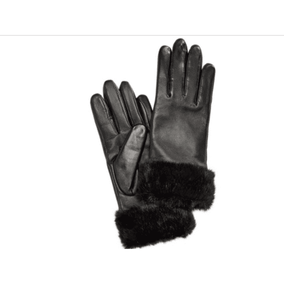 Charter Club Faux Fur-Cuff Leather Tech Gloves, Black