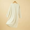 thumbnail image 6 of Women Lounge Wear V Neck Long Sleeve Solid Color Nightgown Soft Comfy Casual Loose Lightweight Long Robes (Free Size, Beige), 6 of 6