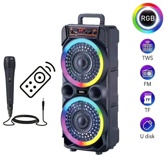 6000W Portable Speaker with Heavy Bass, Dual 6.5/8.5 Inch Subwoofer, Large Stereo for Party, Karaoke, Dancing, w/Mic & Remote Control