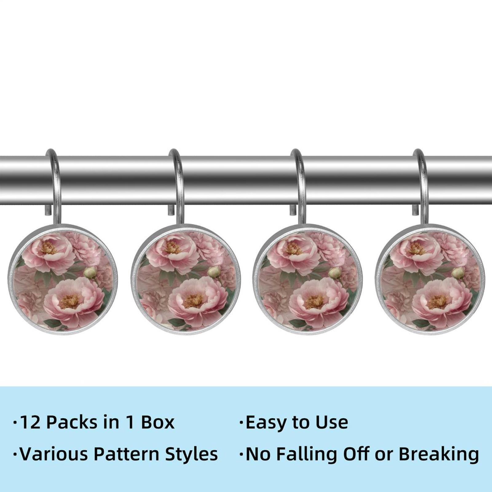 Imobaby 12 Pcs Metal Shower Curtain Hooks Rust Proof for Shower Curtain Liner - Vintage Pink Carnation