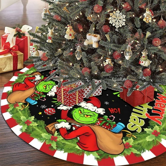 Merry Christmas Tree Skirt – 36" Farmhouse-Inspired Holiday Decor with Star & Snowflake Design, Perfect for Xmas Party Decorations