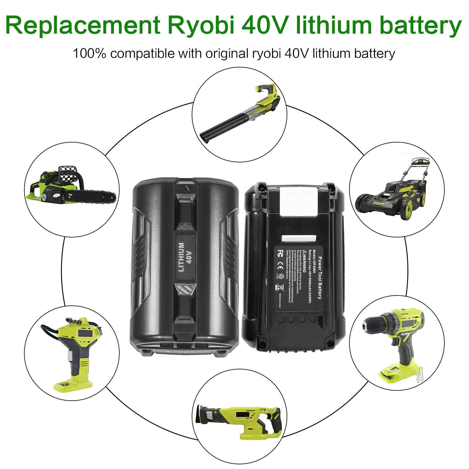 40V 6.0Ah Lithium Battery for Ryobi 40 Volt OP4026 OP40602 OP4050A OP4040 Power Tools