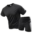 thumbnail image 5 of Maqroz Mens Two Piece Workout Sets Short Sleeve Crewneck T-Shirts Drawstring Shorts Casual Athletic Activewear Solid Gym Suits Summer Outfits, 5 of 6