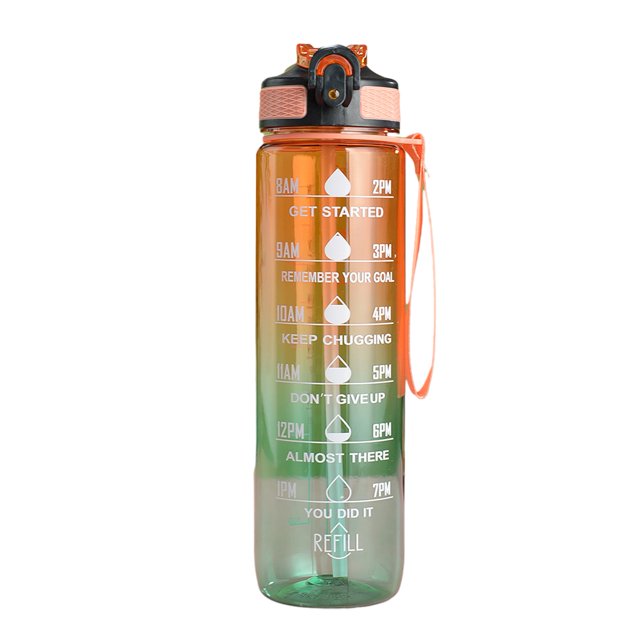 Fitness Water Bottle 1000ml Gradient Color Water Bottle Bpa Sports Water Bottle with Scale Strap Leakproof Gym Fitness Water Cup Temperature Resistant