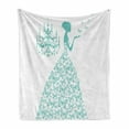 thumbnail image 1 of Love Soft Flannel Fleece Blanket, Monochromatic Design Butterflies Princess Silhouette Style Romantic Woman Gown, Cozy Plush for Indoor and Outdoor Use, 50" x 60", Seafoam and White, by Ambesonne, 1 of 6