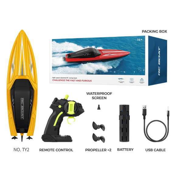 RC Boat, 2.4 GHz Racing Fast Remote Control Boats for Kids & Adults with 2 Batteries Water Toy Gift for Adults & Kids
