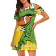 thumbnail image 1 of Easygdp T-Rex Playing Football Camisón de manga corta para mujer, informal, estampado, 1 of 6