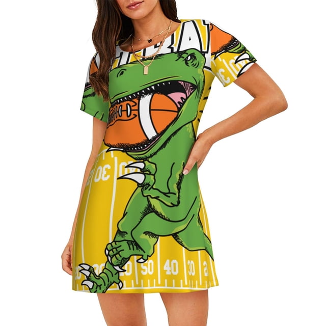 Easygdp T-Rex Playing Football Camisón de manga corta para mujer, informal, estampado