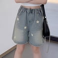 thumbnail image 5 of MEZZALL Child Girls Blue Solid Color Denim Shorts Star Print Summer Casual Bottoms Kids Breathable Bottoms, 5 of 6