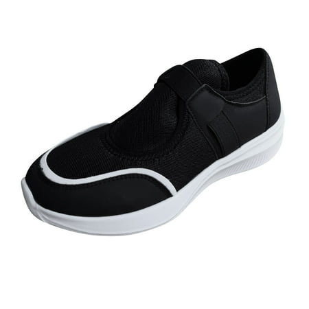 

SEMIMAY Ladies Fashion Leather And Mesh Splicing Breathable Soft Sole Casual Sports Shoes Black