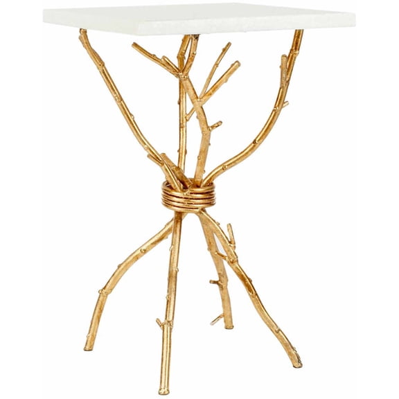 SAFAVIEH Alexa 22 in. H Marble Top Accent Table, Gold/White Granite