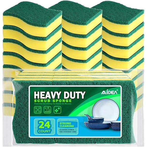 AIDEA Éponge à Récurer Haute Résistance-24 Unités, Éponge de Nettoyage, Éponge Sans Puanteur, Tampons à Récurer Écologiques Sans Effort pour Vaisselle, Casseroles, Poêles Tout à la Fois